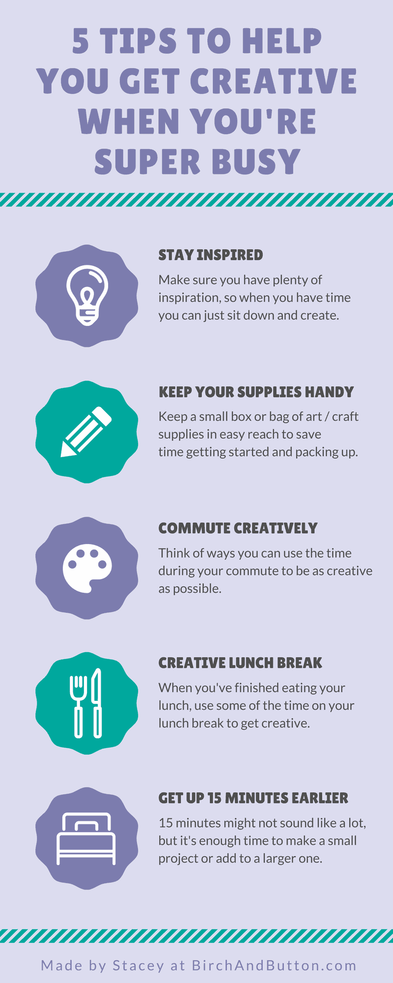 If you've been struggling to find the time or motivation to be creative recently, try my five tips to make it easier to be creative even when you’re super busy.