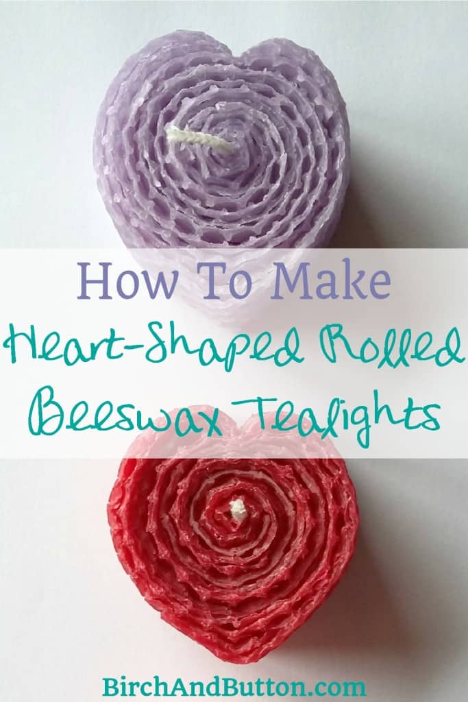 Learn how to make simple but lovely heart shaped rolled beeswax tealights with this tutorial | BirchAndButton.com