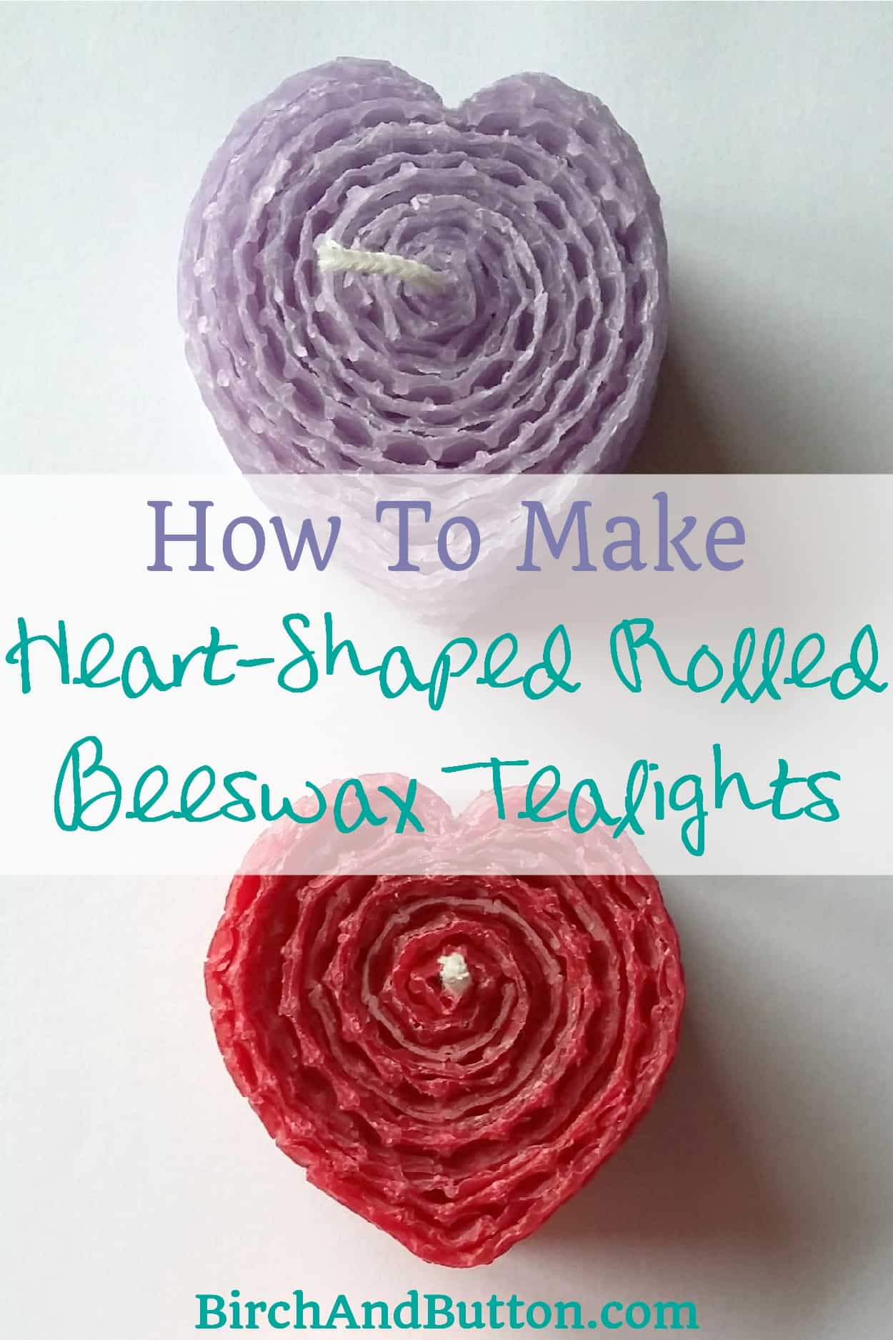 Learn how to make simple but lovely heart shaped rolled beeswax tealights with this tutorial | BirchAndButton.com