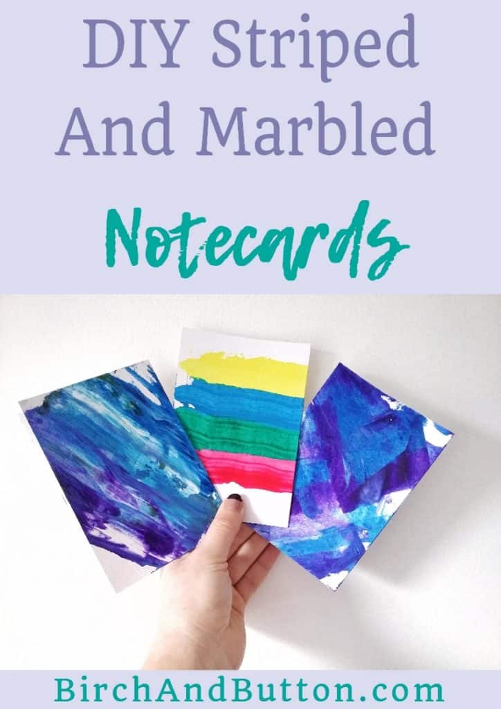 Make these cute striped and marbled notecards with some paint, a plain notecard and an old credit card or piece of cardboard. This is a fun DIY and easy to do, if a little messy! Click through to find out how to make your own.