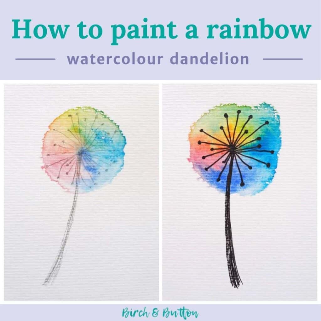 how to paint a rainbow watercolour dandelion