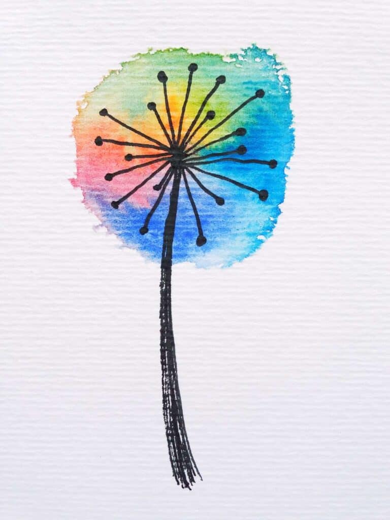 rainbow watercolour dandelion - bright version