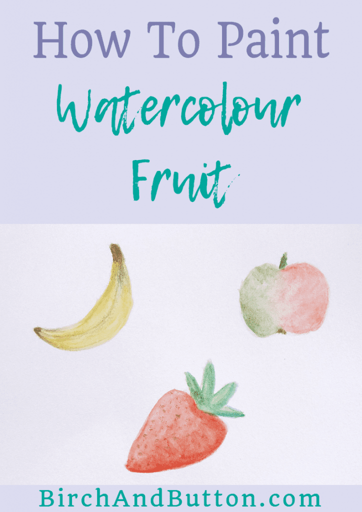 If you like playing around with watercolours to paint simple paintings, you’ll love this blog post. Today I’m showing you a quick and easy way to paint three types of simple watercolour fruit: a banana, an apple, and a strawberry.