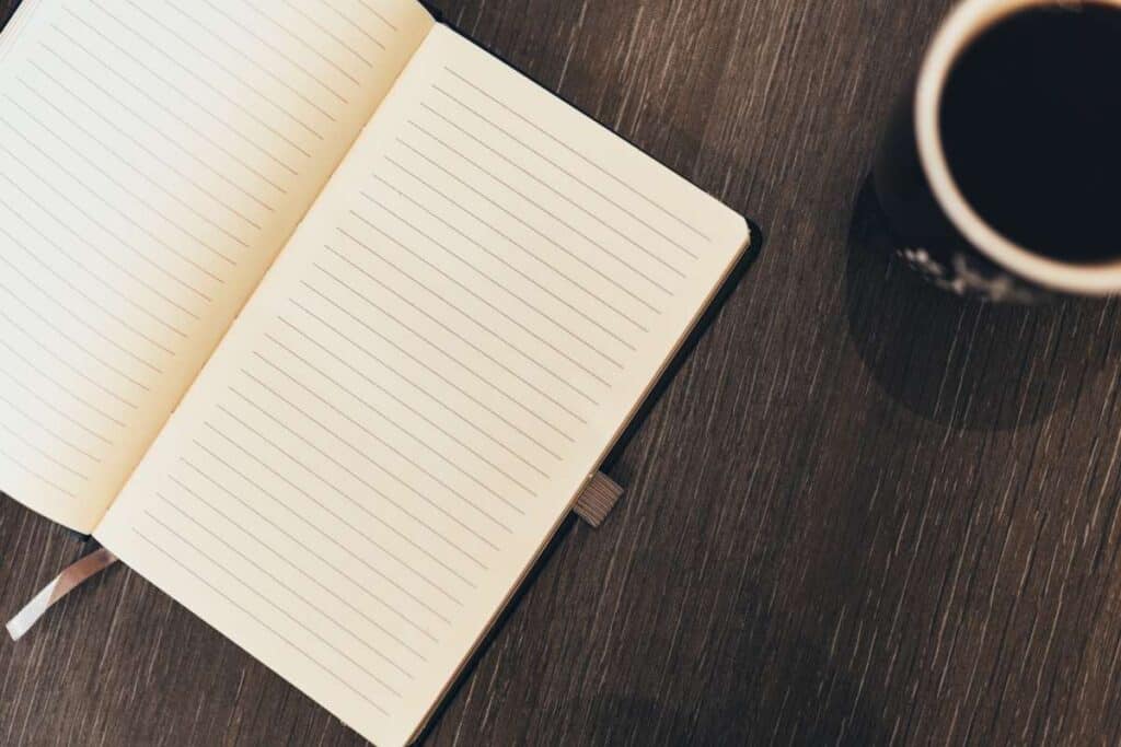 blank journal and cup of coffee